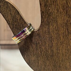 Multicolor Band Ring 6mm Laser Cut Stainless Steel Size 11